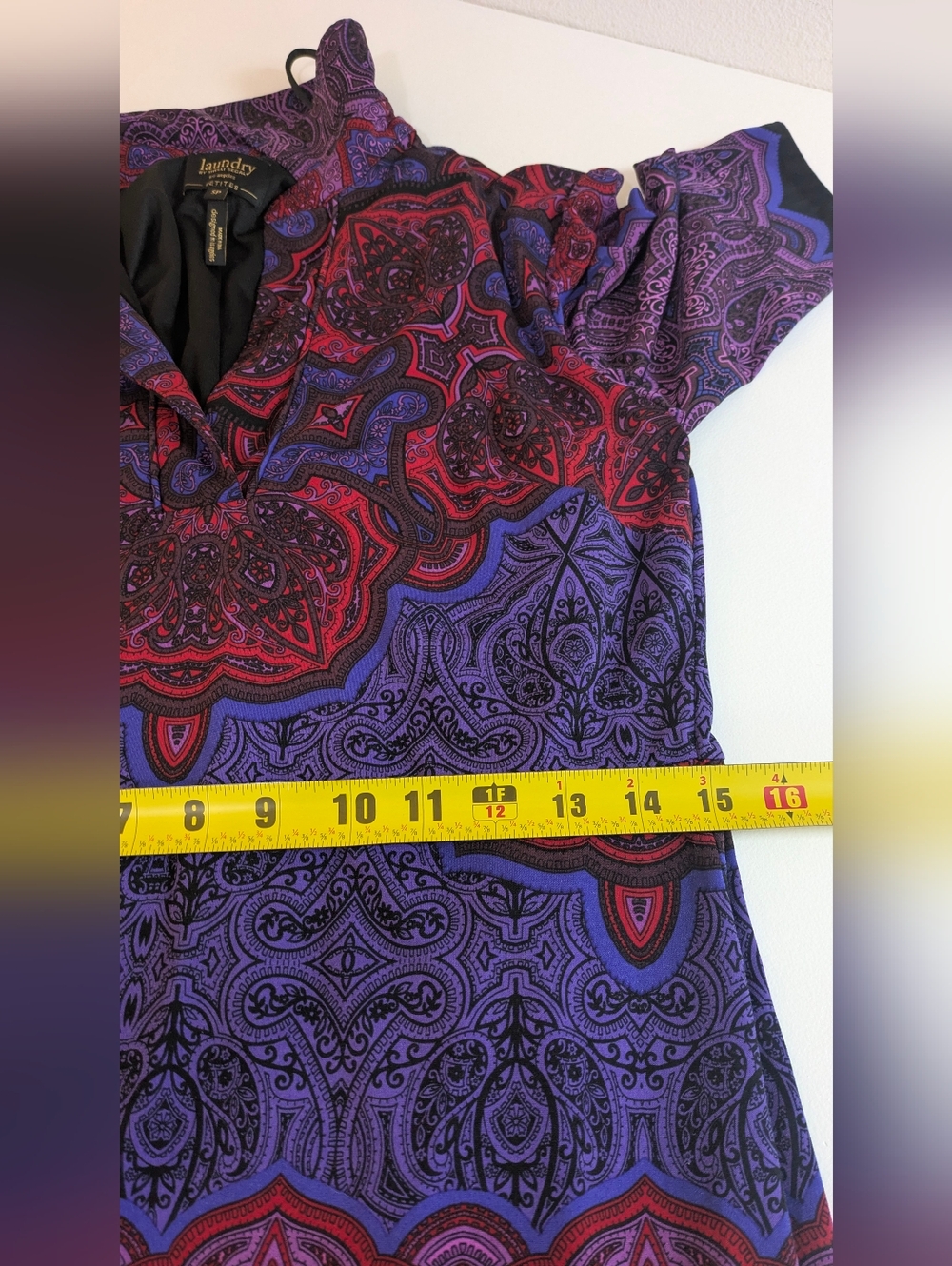 Laundry Paisley Fully Lined Short Sleeved Stretchy Mini Dress Cherry Sz S P EUC - Picture 10 of 11